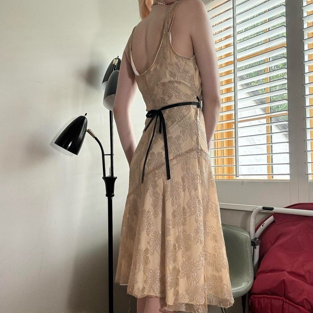 Vintage Ruby Rox Gold Floral Lace Slip Dress (S-M) - Picture 2 of 6
